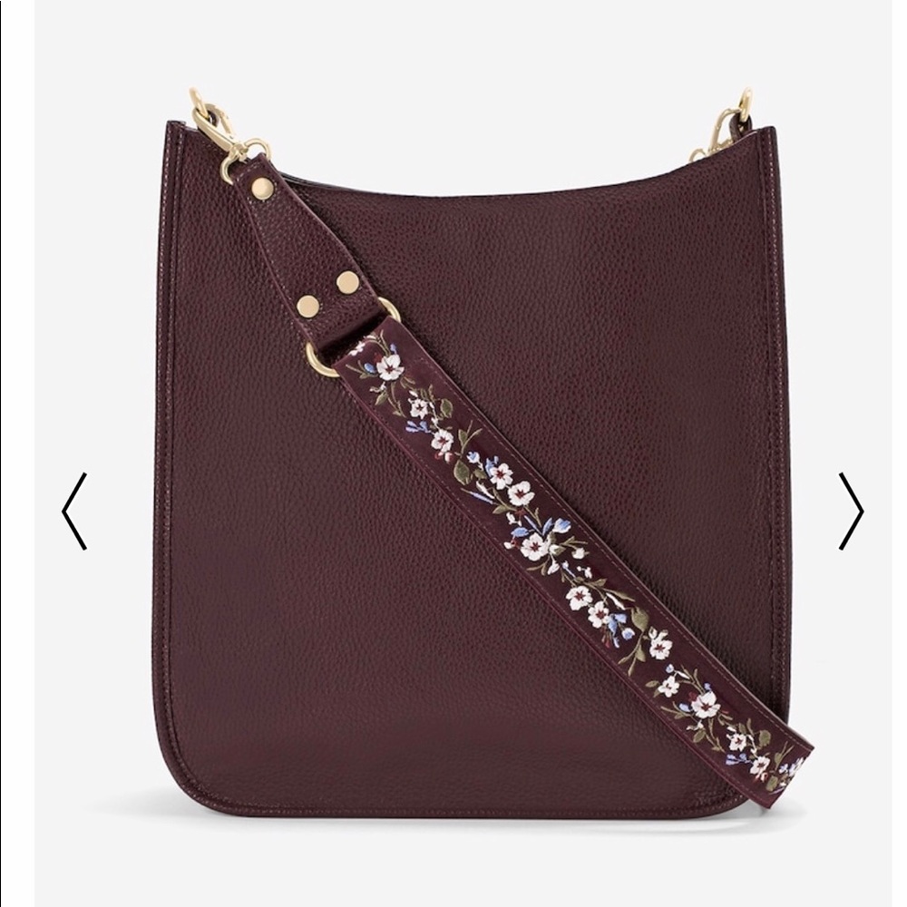 WHBM Burgundy w/Floral Embroidery Messenger NWT - Picture 5 of 5